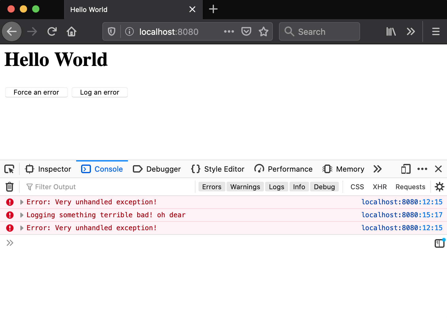 a page with a lot of errors